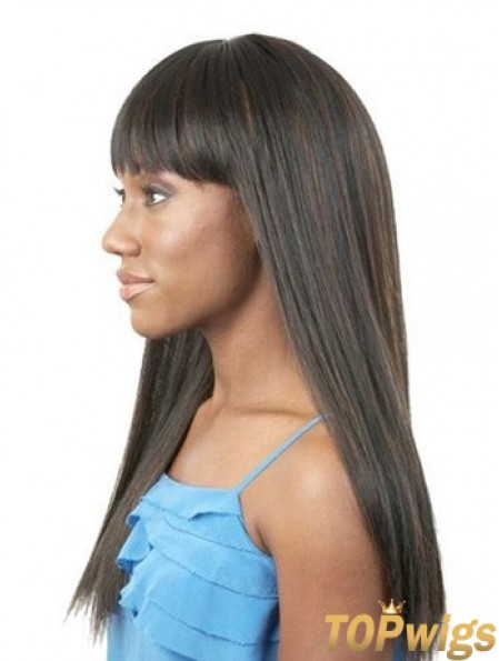 20 inch Long Black Straight Synthetic With Bangs Cheap African Wigs UK