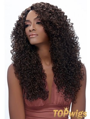 Long Brown Kinky Without Bangs No-Fuss African American Wigs