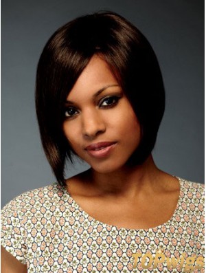 Chin Length Brown Straight Bobs Flexibility African American Wigs