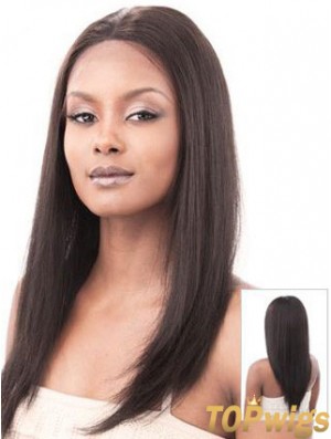 Auburn 16 inch Sleek Long Yaki Without Bangs Lace Wigs