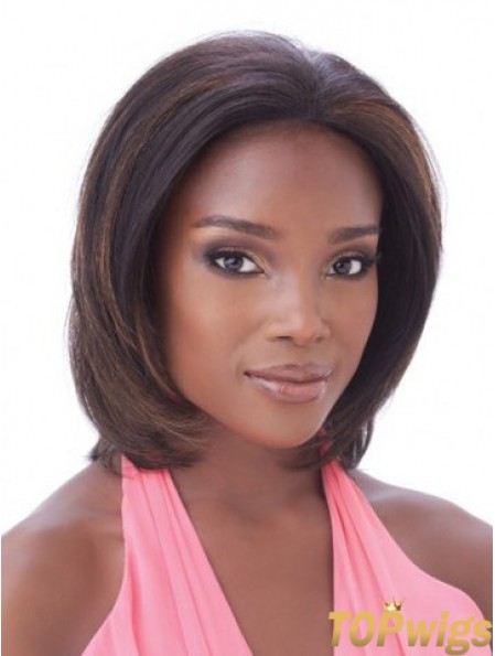 Without Bangs Hairstyles Straight Auburn Chin Length Human Hair Lace Front Wigs