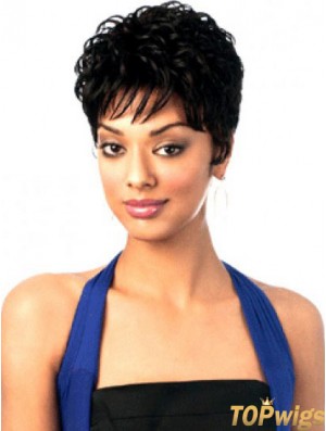 Cropped Black Wavy Boycuts Top African American Wigs