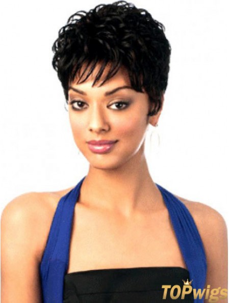 Cropped Black Wavy Boycuts Top African American Wigs