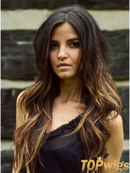 Long Ombre/2 Tone Wavy Without Bangs Fashionable African American Wigs