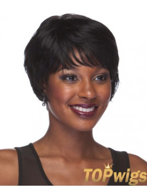 Short Black Straight With Bangs Style African American Wigs