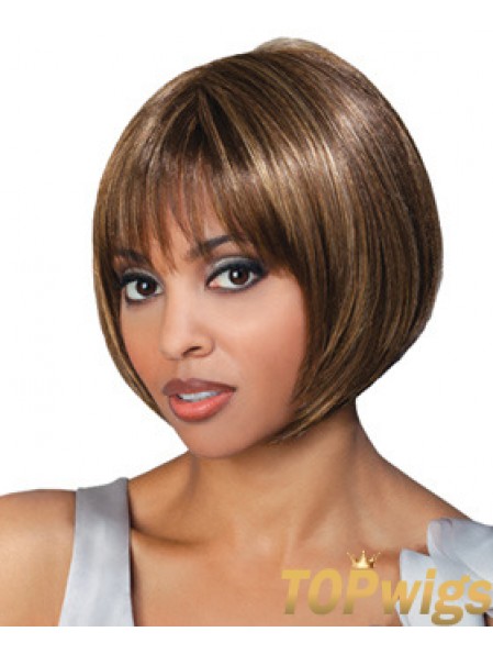 Chin Length Brown Straight Bobs Top African American Wigs