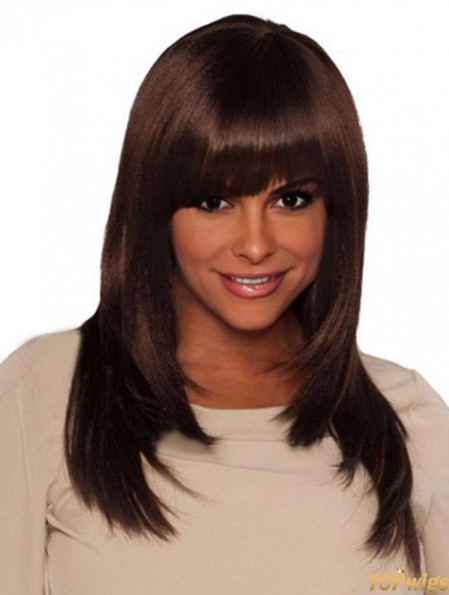 Long Brown Yaki With Bangs Cheap African American Wigs