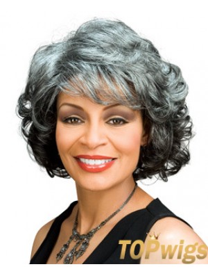 Great Chin Length Wavy Capless Grey Wigs