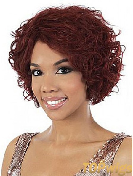 Chin Length Red Wavy Without Bangs Stylish African American Wigs