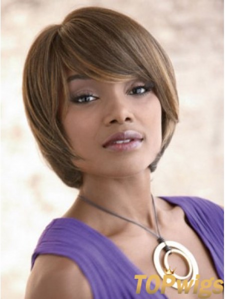 Chin Length Synthetic Blonde Capless With Bangs Hair Straighteners For African Hair