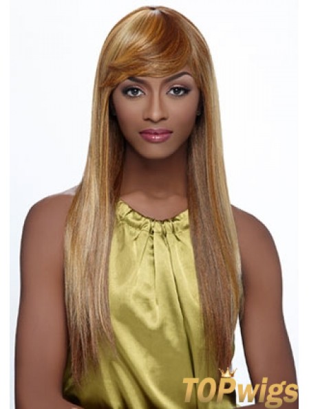 Long Blonde Straight With Bangs Fashionable African American Wigs