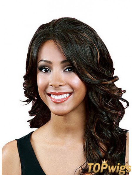 Wavy With Bangs Long Black Durable Lace Front Wigs