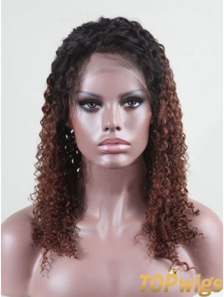 Shoulder Length Curly Without Bangs Full Lace 14 inch Comfortable Black Women Wigs