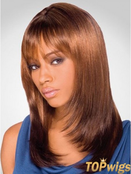 Online Shoulder Length Yaki 16 inch Synthetic Glueless Lace Front Wigs