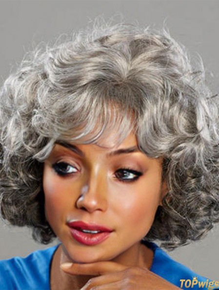 Chin Length Curly Grey Good African American Wigs