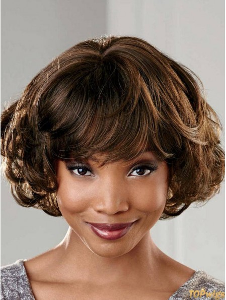 Short Brown Wavy With Bangs Gorgeous African American Wigs