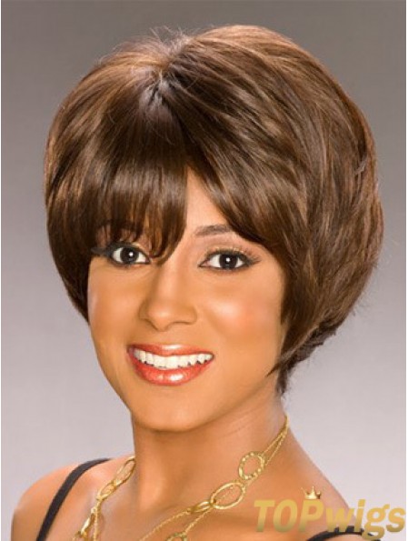 Bobs Capless Short Wavy Brown Synthetic African American Wigs UK