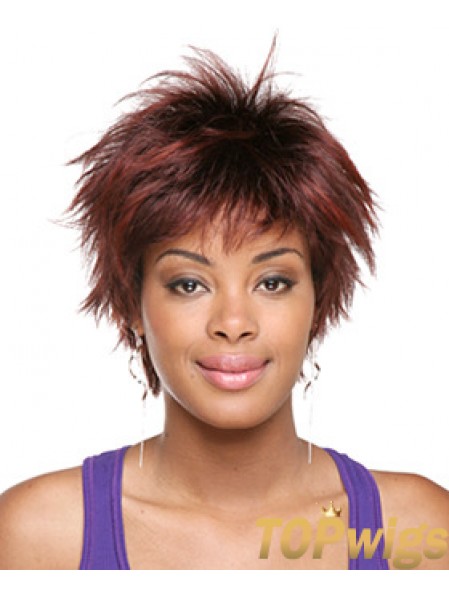 Short Red Straight Layered Sassy African American Wigs