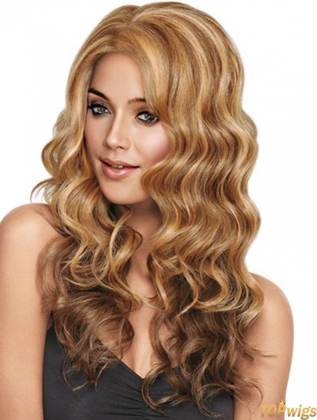 Wavy Without Bangs Long Sleek Blonde Synthetic Wigs