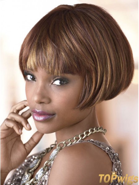 Short Brown Straight Bobs Natural African American Wigs