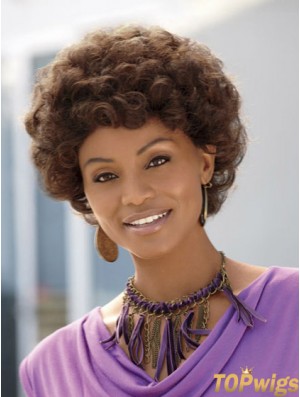 Short Brown Curly Without Bangs Discount African American Wigs