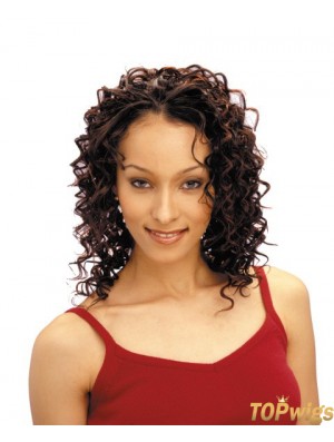 Shoulder Length Auburn Curly Without Bangs Sleek African American Wigs