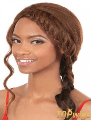 Shoulder Length Brown Wavy Without Bangs Soft African American Wigs