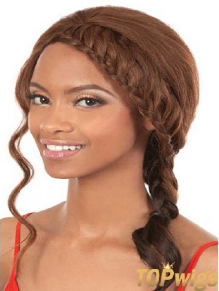 Shoulder Length Brown Wavy Without Bangs Soft African American Wigs