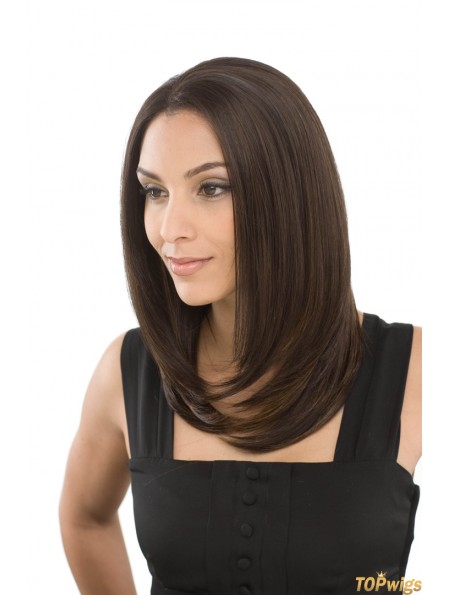 Style Brown Shoulder Length Without Bangs Straight Glueless Lace Front Wigs