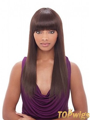 Long Auburn Yaki With Bangs Convenient African American Wigs