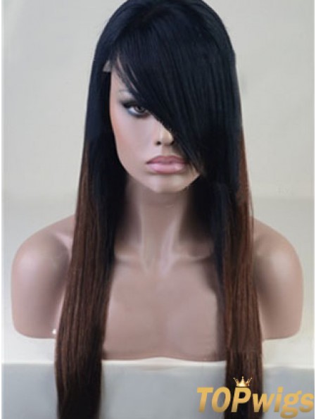 Long Straight With Bangs Full Lace 26 inch Stylish Black Women Wigs