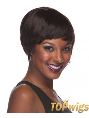 Brown Cropped Straight Boycuts Capless African American Wigs