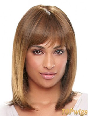 Shoulder Length Auburn Straight With Bangs Designed African American Wigs