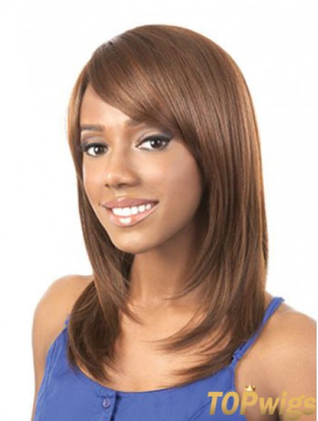 Shoulder Length Auburn Yaki Layered Style African American Wigs