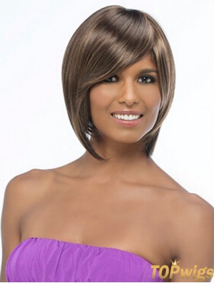 Chin Length Brown Straight Bobs Sleek African American Wigs