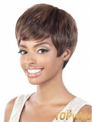 Short Brown Straight Layered Style African American Wigs