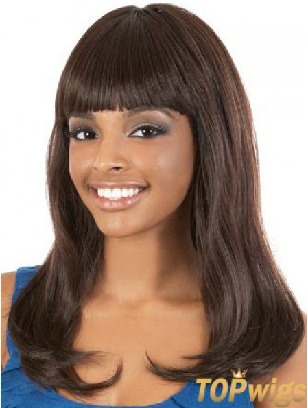 Long Brown Straight With Bangs Gorgeous African American Wigs