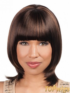 Sleek Chin Length Yaki 16 inch Synthetic Glueless Lace Front Wigs