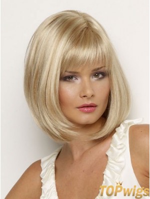 Synthetic Wig Chin Length Blonde Color Straight Style With Bangs