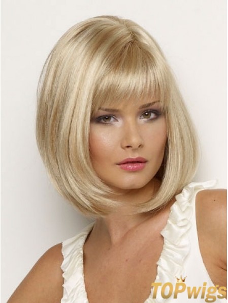 Synthetic Wig Chin Length Blonde Color Straight Style With Bangs