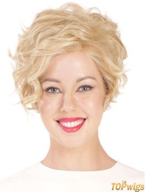 Synthetic Flexibility Cropped Blonde Curly Monofilament Wigs