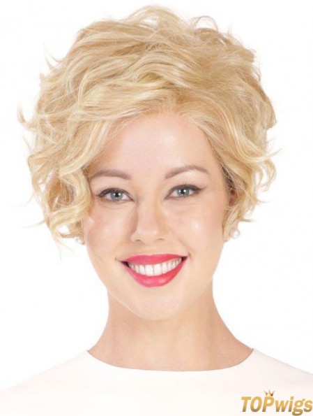 Synthetic Flexibility Cropped Blonde Curly Monofilament Wigs