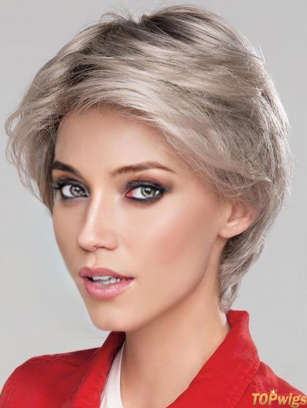 6 inch Short Fashionable Monofilament Wavy Grey Wigs