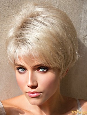 Layered Platinum Blonde Straight 4 inch Short Synthetic Wigs