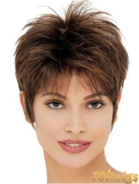 Cheap Synthetic Wigs UK With Capless Cropped Length Brown Color Boycuts