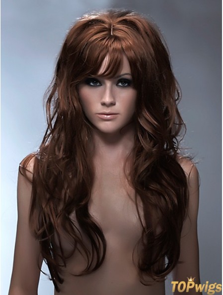 Long Synthetic Hair With Bangs Capless Wavy Style Auburb Color