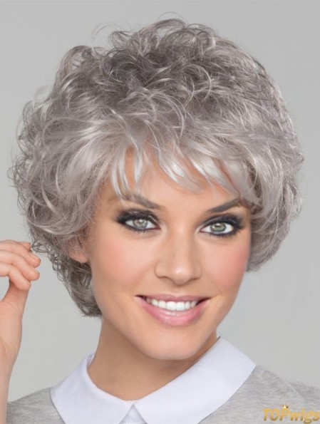 8 inch Short Top Lace Front Curly Grey Wigs