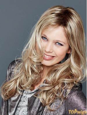 Without Bangs Lace Front 18 inch Wavy Blonde Long Wigs