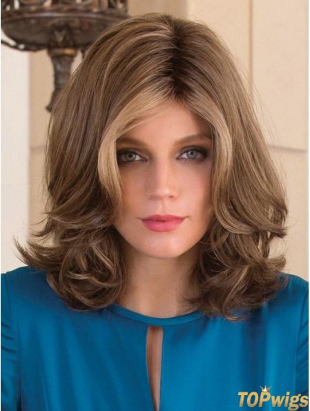 Without Bangs Brown Wavy 13 inch Shoulder Length Synthetic Wigs