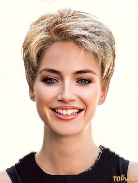 Cropped Straight Boycuts Blonde Flexibility 100% Hand-tied Wigs